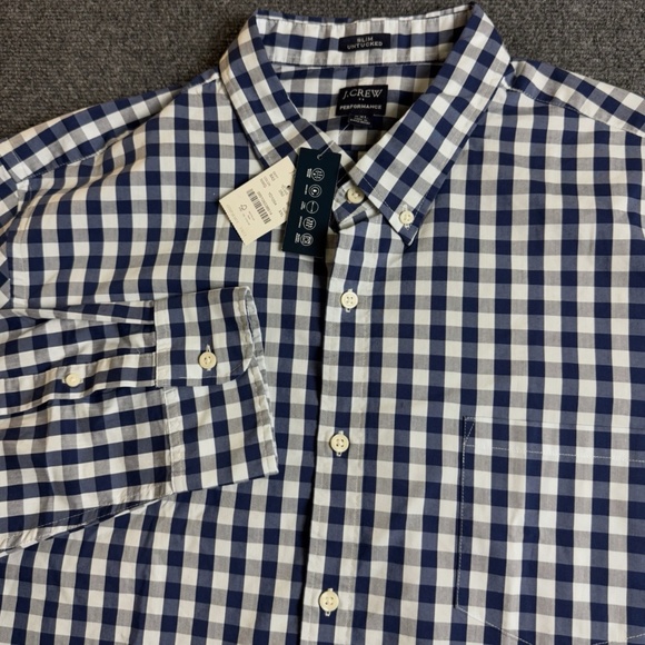 J. Crew Other - NWT J Crew Performance Shirt Men's XXL 2XL Blue Gingham Slim Untucked Preppy